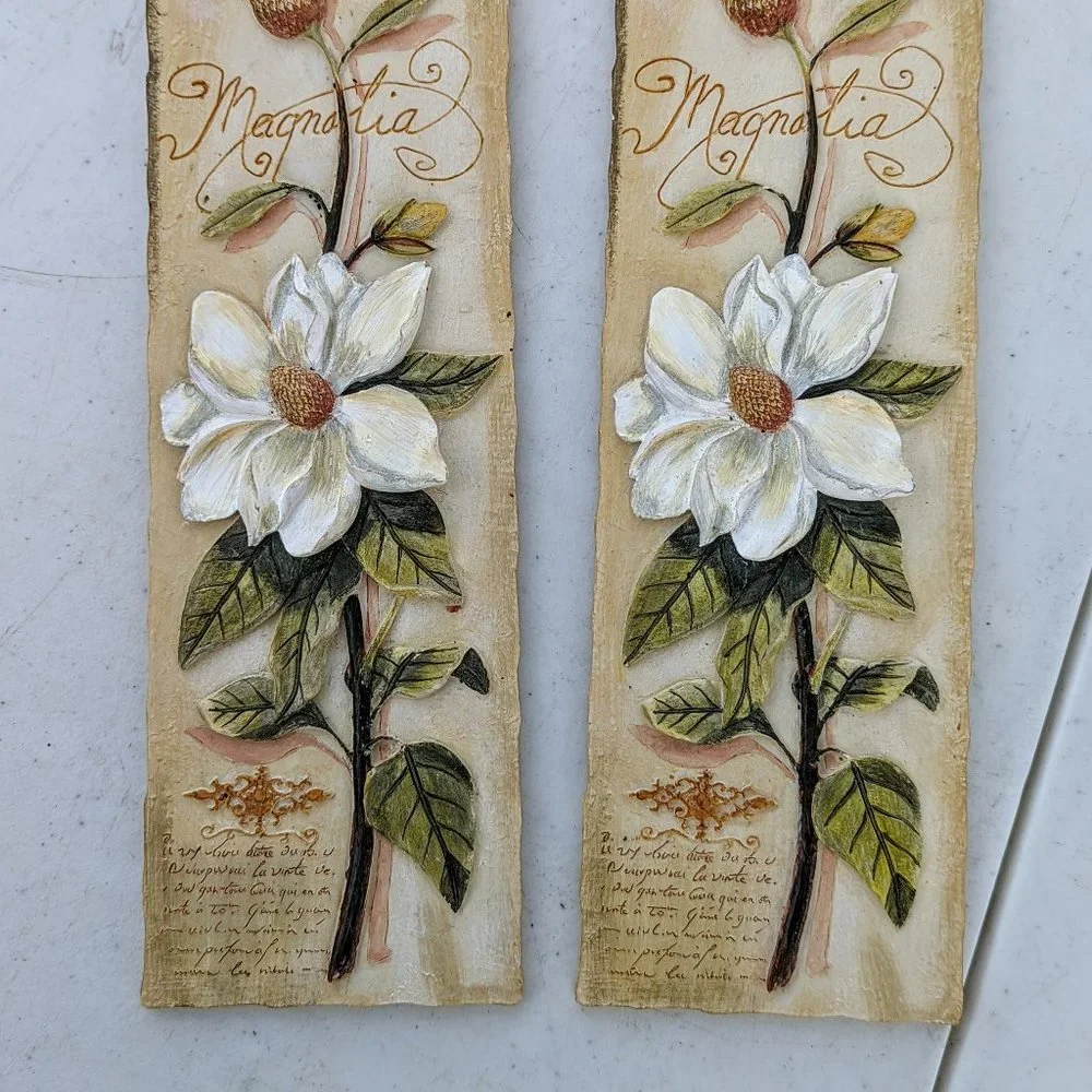 Set of two (2) magnolia wall plaques